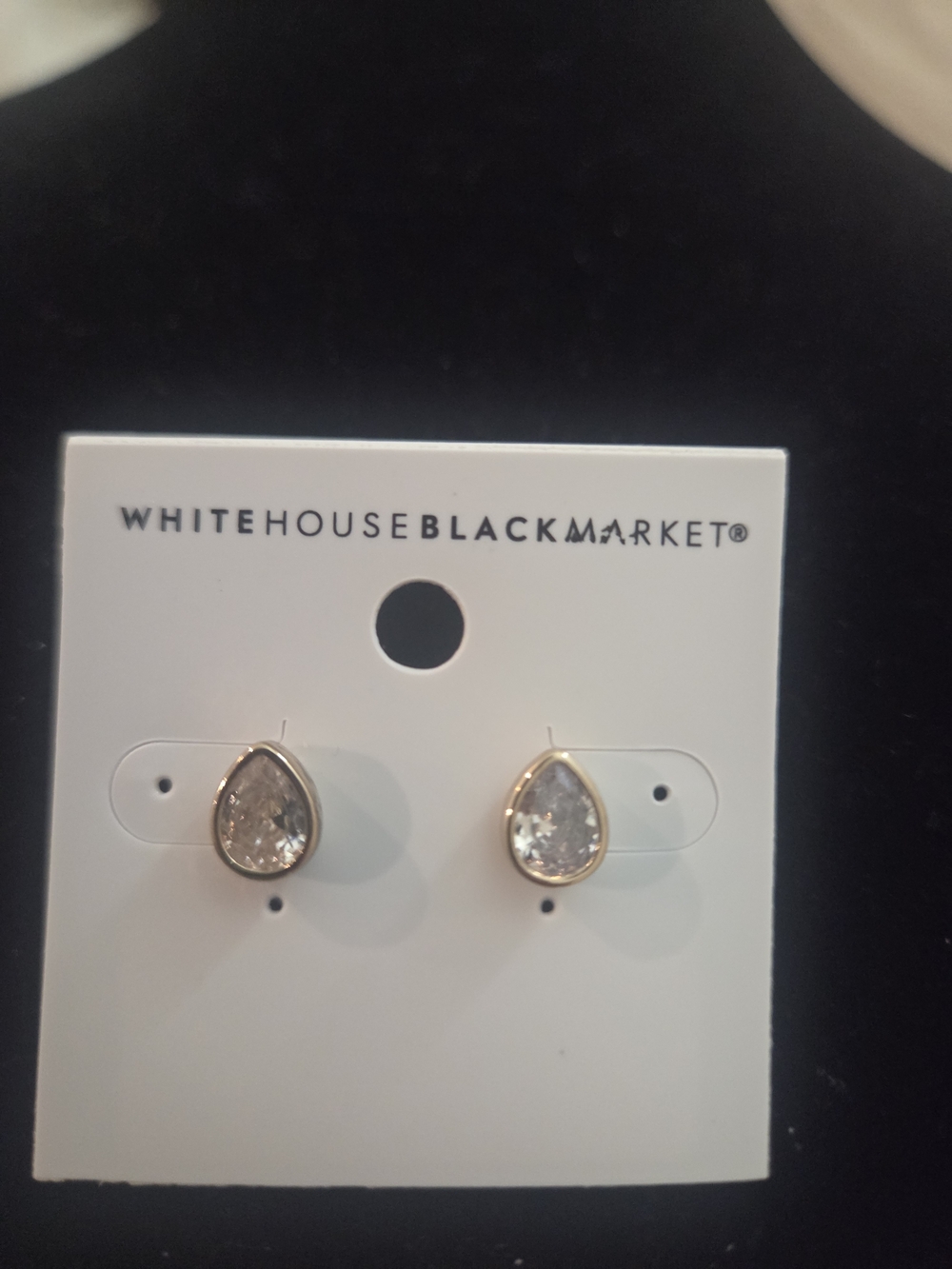 White House Black Market Gold Teardrop Crystal Stud Earrings - Clear